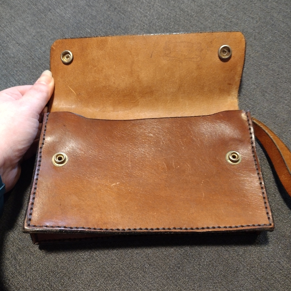 Classic Brown Leather Wristlet Clutch - Picture 8 of 11